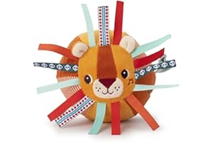Lilliputiens - Palla Leone Jack - Palla d’attività in tessuto per neonati e bambini piccoli - Stimolazione sensoriale con suoni e trame - Gioco di risveglio, motricità-Lavabile in lavatrice-Dai 6 mesi