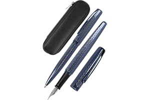 Online set d'écriture Eleganza│ ensemble de stylo-plume & stylo-bille & étui en cuir │plume iridium M │ réchargeable │ coffret cadeau │ couleur bleu nuit