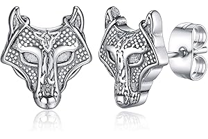 FaithHeart Norse Viking Earrings Studs Stainless Steel Wolf Head/Thor Hammer/Compass/Valknut Ear Jewelllery Punk Earring Set for Men Women