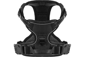 Belababy Dog Harness Small Medium Large No Pull, Adjustable Reflective Front Clip Dog Harness with Easy Control Handle, 2 Metal Rings for Training or Walking, Black S