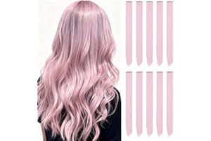 ELNX 10 Extensiones de Pelo Rosa | 22" Clip-In | Mechas Sintéticas Largas y Lisas para Niñas, Niños, Mujeres, Uso Diario, Fiesta (Rosa Claro)