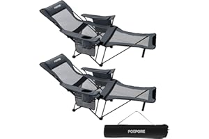 ‎POEPORE POEPORE Campingstuhl Faltbar mit Fußstütze 4-Fach Campingstühle Strandstuhl Liegestuhl für Erwachsene 120kg Verstellbarer Klappbarer Angelstuhl mit Kühltasche Kissen Getränkehalter