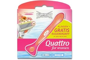 WILKINSON SWORD Wilkinson Quattro for Women - Juego de 3 cuchillas y mango de papaya y Pearl Complex