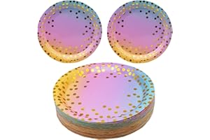 CEILIWEN Confezione da 50 piatti di carta colorati per feste, colori arcobaleno, da 17,8 cm, piatti rotondi usa e getta, piatti da dessert a pois, piatti per feste per bambini (piatti per feste con