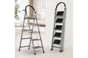 BUILDSKILL 5 Step Ladder for Home Use with Built-in Tool Tray | Heavy Duty D Shape Rods | 20 x 30 cm Large Platform | Wide Ru