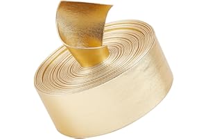 GORGECRAFT 5m*30mm Bande de Cuir Métallique Doré de Sangles Plates en Cuir PU Brillant Décapant de Dentelle Ruban de Perles Double Face Fournitures en Cuir Faux Cordon pour Loisirs Créatifs Bijoux