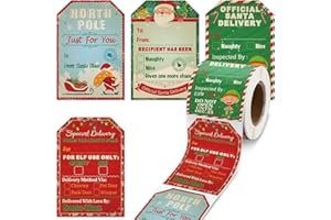 NT-LING from Santa Claus Stickers Roll Vintage Christmas Tags Stickers Self Adhesive Stickers Xmas Labels Christmas Tag Decorative Stickers Name Tags for Kids Christmas Party Decorations (Dark Color)