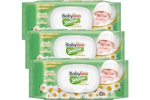 Salviette Neonato Babylino Sensitive 0% Profumo, formula 98% Naturale che ripristina il PH della pelle, 3 confezioni con chiusura salva-freschezza, 162 Salviettine