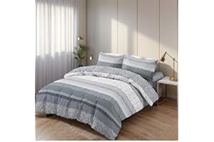 H HANSEL HOME Juego de Funda Nordica Microfibra de 3 Piezas para Cama 90 Ultra Suave Transpirable, Incluye 1 Funda Edredón 150x220cm, 1 Bajera 90x200+28cm, 1 Funda Almojada 50x110cm - Greca