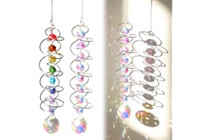 COZERI 2 Stück Kristall Sonnenfänger Windspiel Mit Spiralrotor, Dekorative Windspiele Für Garten Fenster Balkon, Bunte Regenbogen Lichteffekte