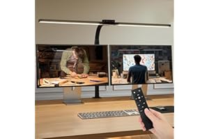 TONGLIN Lampe de Bureau LED Dimmable avec Télécommande, 1600 LM, Noir, Plastique, Moderne, 2 Têtes, 24W, 75CM, Protection des Yeux, 5 Modes de Couleur et de Luminosité