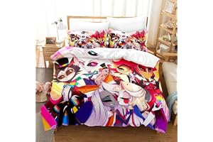 Xinchangda Hazbin hotell 3 st sängkläder set anime alastor/ängel damm/Charlie Morningstar täckeset, 2 örngott och 1 påslakan