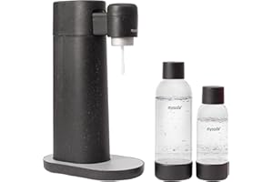 Mysoda : Pack Toby - Machine à eau pétillante fabriquée en composite de bois avec une bouteille de Quick-Lock sans BPA de 1 L et 0,5 L (sans cylindre de CO2 réutilisable) - Noir