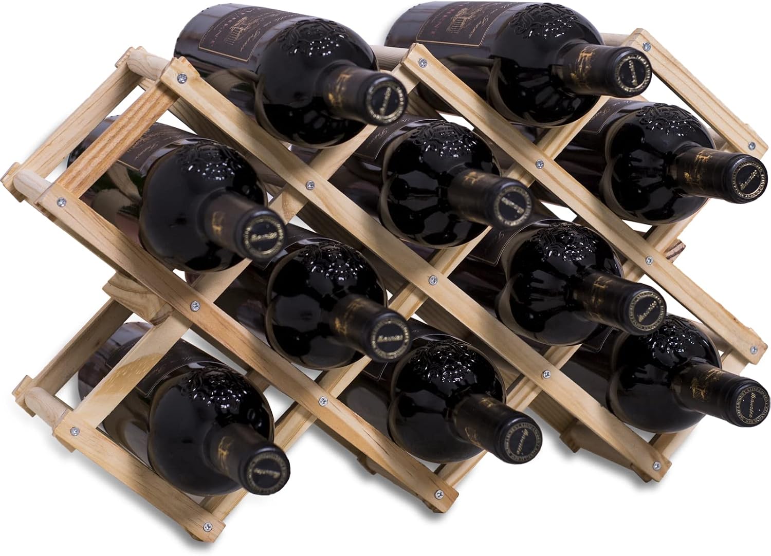 Newaner botellero Vino Plegable almacenar 10 Botellas de Vino 45X12.5X31CM, Estante de Madera Hecho a Mano de 3 Niveles, Organizador de Vino presentación para Bar, Sala de Estar y Cocina