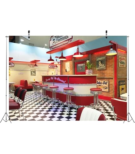 Fondale Fotografico In Tessuto Vintage Anni '50 Diner - 3x2m, Sfondo Per Feste A Tema Americano, Fast Food E Negozi Di Bibite, Photo Booth