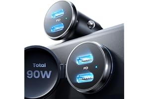LISEN 90W Ultra Rapide Allume Cigare USB C【Titanium Durable & 2 Ports PD3.0 】 Chargeur Allume Cigare USB C, Chargeur Voiture Rapide pour Galaxy S25 S24 Ultra iPhone Air 17 16 15 Pro Max Plus iPad