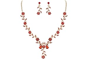 Clearine Donna Matrimonio Gioielli Set Foglia Cluster Fiore Cristalli Ciondolo Collana Orecchini Pendenti Set per Sposa Sposa