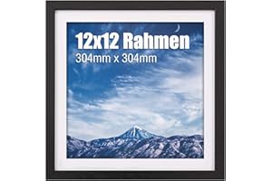 wyewye Cornice portafoto 30 x 30 cm, 1 pezzo, 30 x 30 cm, in legno con passepartout per stampa da 24,4 x 24,4 cm, in plastica per parete, design classico, perfetta da regalare nero