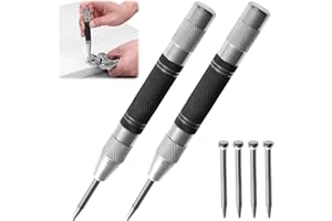 CAISYE Punzone Centro, 2 Pezzi Punzone per Metallo Automatico per Impieghi Pesanti, Strumento di Perforazione con Tensione Regolabile, per Metallo, Legno, Vetro e Plastica, Include 4 Punte di Ricambio