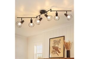 Kimjo Lampadario Faretti LED Soffitto Orientabili - Faretto Soffitto E14 Faretti da Parete Neri - Plafoniera Faretti Cucina Lampada Faretti 6 - Faretti da Soffitto Soggiorno Lampadina non Inclusa