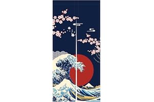 LIGICKY Japanischer Stil Dick Noren Lang Vorhänge Kirschblüten und Kanagawa-Wellen Türvorhang Raumteiler Tapisserie für die Heimtextilien Raumteiler 85 x 180 cm Blau