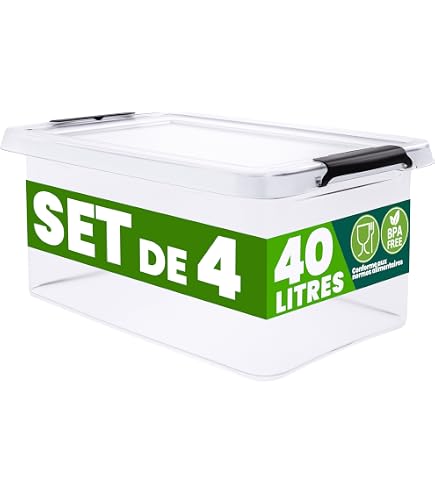 Cristalray Lot De 3 Boîtes De Rangement Strata Curve 42L Avec Couvercle Noir - Transparentes 80x40x18 Cm
