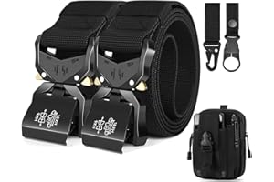 Leskyair Cinturón Táctico para Hombres 2 Piezas, Cinturon Hombre Trabajo 1.5 pulgadas Estilo Militar Cinturón con Hebilla de Metal liberación rápido, Regalo con Bolsa Táctica y Gancho