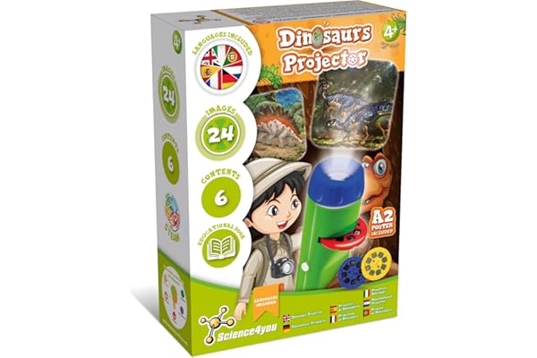 Science4you Lampe Projecteur avec Dinosaure pour Enfants 4+ Ans - Veilleuse Dinosaure avec 24 Images et Poster Dinosaure, Cadeau Lampe Torche, Jouet Éducatif pour Garçons et Filles 3 4 5+ Ans