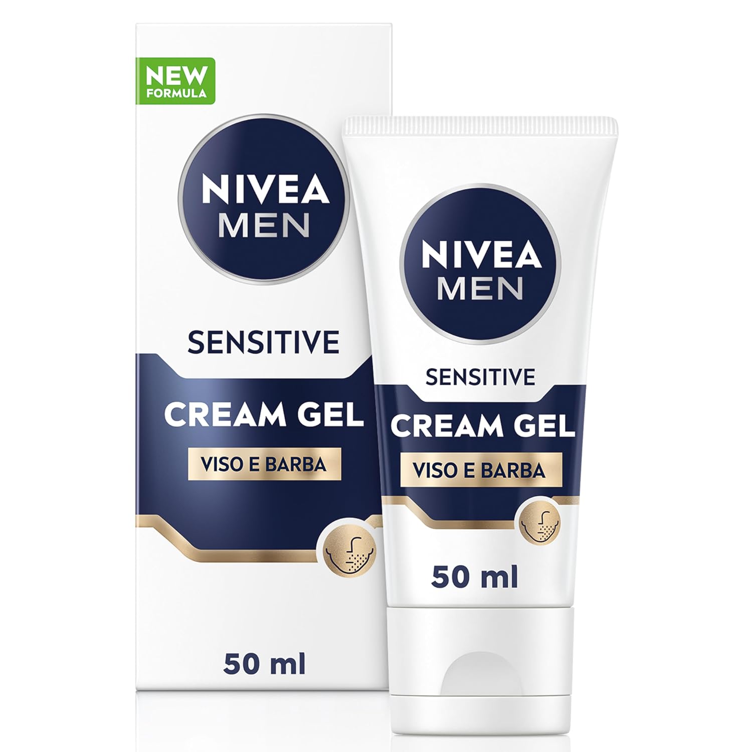 NIVEA MEN Sensitive Viso e Barba Cream Gel 50 ml, Crema viso uomo per un sollievo immediato dalle irritazioni e 24h d'idratazione, Crema viso idratante e crema da barba 2 in 1 per pelli sensibili