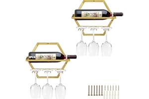 Giyiprpi Portabottiglie da Parete in Metallo, Espositore a Calice Scaffale di Stoccaggio, Scatola per Vino da Parete, Portabottiglie per Vino Rosso per la Casa Cucina Bar Decorazione (Gold AA)