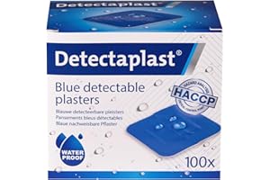 Pansement bleu detectable Detectaplast Universal, pansements resistants à l'eau et aux saletés, safety first pansement cuisine et pansement alimentaire, 38 x 38 mm, 100 pièces