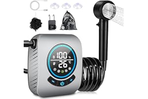Spopal Przenośny prysznic kempingowy, 8000 mAh prysznic kempingowy z pompką i wskaźnikiem temperatury,zestaw z głowicą prysznicową i wężem 2 m,do podróży, ogrodu i mycia samochodu na kemping