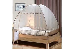 Digead Moskitonetz Bett,Faltbares Bett-Moskitonetz, Tragbares Reise-moskitonetz, Einzeltür-Moskito-Campingvorhang,100 × 200 cm-Brauner Rand