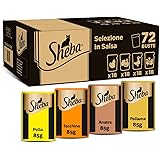 Sheba Selezione in Salsa, gusti Pollo, Tacchino, Pollame, Anatra, cibo umido completo per gatti adulti, 72 Bustine da 85g