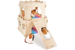 Hedgeink Lot de 5 cachettes pour cochon d'Inde, hamster, grande maison de lapin avec escaliers, cachette douce avec 2 coussins pour cochon d'Inde, chinchilla, hamsters, lapin