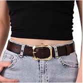 Women's Fashion Gold Color Buckle, One piece soft genuine leather Dark Brown belt, Width 3.8cm