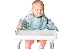 Tidy Tot®™ Cover & Catch™ Bavoir couvrant pour bébé. Bavoir d'alimentation avec manches. Se fixe sur les chaises hautes. Bavoirs à manches. Bavoirs DME pour chaise haute de nourrisson, bébé et enfant.