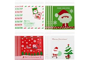 MTAAJIN Christmas Candy Bags 200 Pcs Self Adhesive Xmas Sweet Cookie bags, Christmas Cellophane Cookie Bags Xmas Cookie Treat Bags Biscuit Bags Sweet Bags Candy Bags for Christmas Party Favors