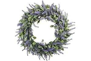 HUAESIN Corona Puerta Navidad Exterior e Interior 45cm con Flores Lavanda Artificial Colgante Guirnalda Lavanda Planta Plastico para Navidad Chimenera Ventana Fiesta Pared Escalera Purpura