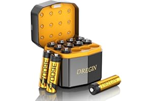 Dregin Lithium AA Rechargeable Batteries 12 Pack with Charger, 1.5V 3600mWh High Capacity AA Batteries, 2000 Cycles Long Lasting Li-ion Batteries with Charing Storage Box(Gold)