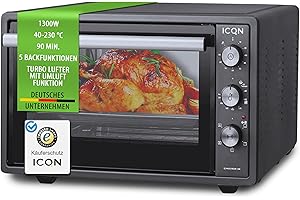 ICQN mini horno con aire forzado, Horno de pizza, Mini horno, 42 litros, Esmaltado, Antracita
