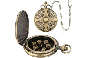 burkfeeg Mini Jeu De Dés DND Dés D&d Métall Polyédriques De 7 Pièces Boîtier en Coque De Montre De Poche Dragon Steampunk Bronze Accessoires De Jeux De Société pour Rrôle Donjon Et Dragon