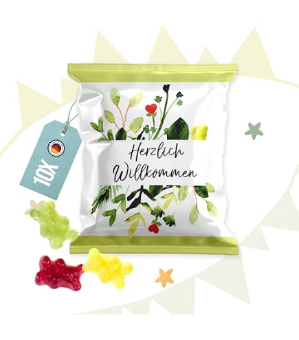 Gummibärchen Mini-Tütchen, 25 Stück: Kleine Tüten Fruchtgummi, Herzlich Willkommen, Gastgeschenke Hochzeit, Geburtstag & Taufe, Geschenk Gäste, Willkommensgeschenk Gäste, Süßigkeiten Klein, 7 x 9 cm Lebensmittel & Getränke