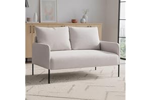 chairus 2 Seater Sofa for Living Room Longue Linen Loveseat Couch Small Upholstered Sofa Settee with Metal Legs(Beige)