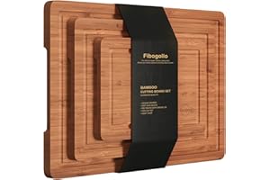 Fibogollo Bamboo Cutting Boards Chopp Boards with Juice Groove for Kitchen Meal Prep and Serving 3pc