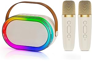 JYX Mini Karaoke Machine for Kids Adults with 2 Wireless Microphones, Portable Bluetooth Speaker with Voice Effects & LED Lights, Birthday Gifts Toys for Girls and Boys Age 3–12+