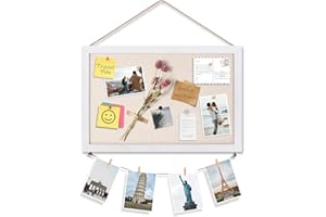 Emfogoo Cork Board with Linen 40x30cm Cork Boards for Walls with Wooden Frame Pin Notice Board Vision Board Bulletin Board for Home Kitchen School Office Decor(Vintage White)