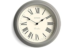 Jones Clocks® Venetian wall clock | Classic round clock | 30cm | Grey | Roman numerals | Traditional design ideal for kitchen, living room or bedroom