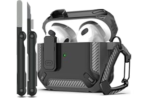 RFUNGUANGO Custodia Compatibile con AirPods 3 generazione con kit di pulizia, armatura protettiva militare con serratura Compatibile con custodia di ricarica AirPod Gen 3 2021,Grigio
