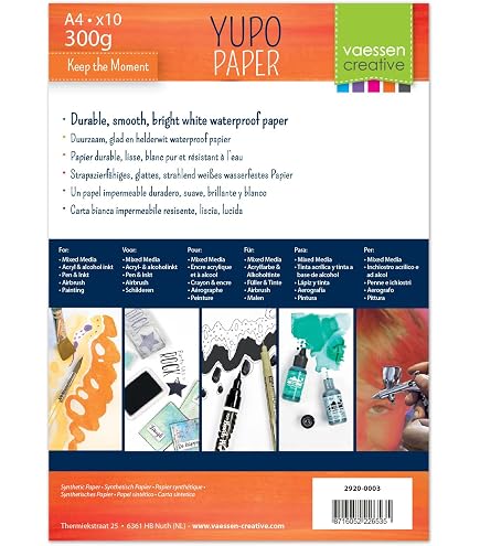 Papel Yupo Sintético DIN A5 - 10 Hojas, 192 G, Resistente Al Agua Y Al Desgarro, Ideal Para Acuarela, Tintas De Alcohol Y Técnicas Mixtas
